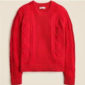 J. Crew Cable Knit Cotton Crew Neck Sweater Radiant Ruby Red Women’s L